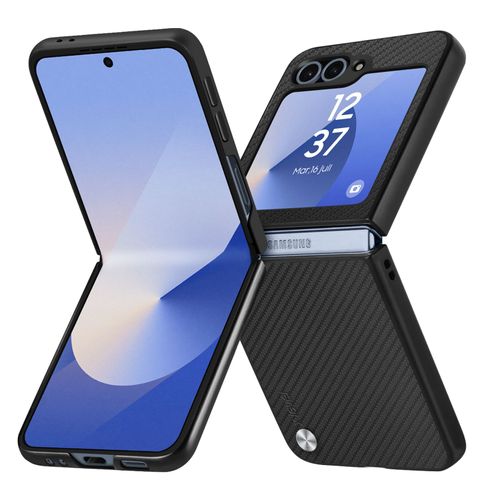 Coque Pour Samsung Galaxy Z Flip 6 Texture Fibre De Carbone X-Level Noir