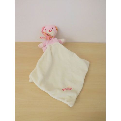 Doudou Ours Mouchoir Blanc Rose Babysun