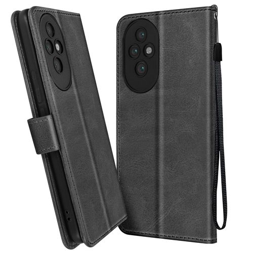Étui Pour Honor 200 Dragonne Clapet Support Portefeuille Noir