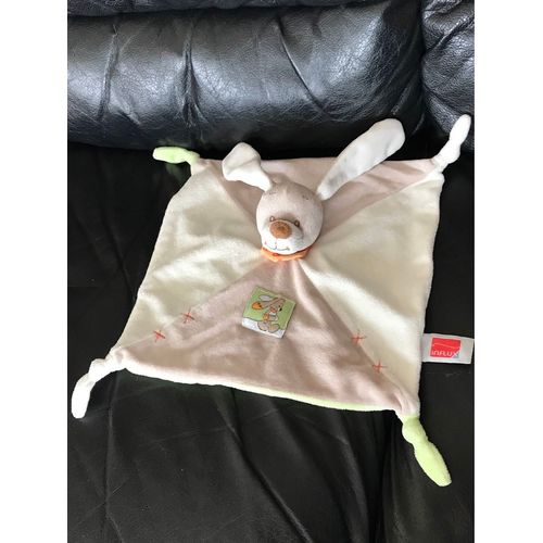 Doudou Plat Lapin Influx Beige Bandana Orange Assis 27 Cm