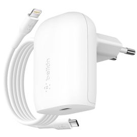 Chargeur Secteur USB C 30W Format Plat Câble USB C vers Lightning 1m BelkinBlanc