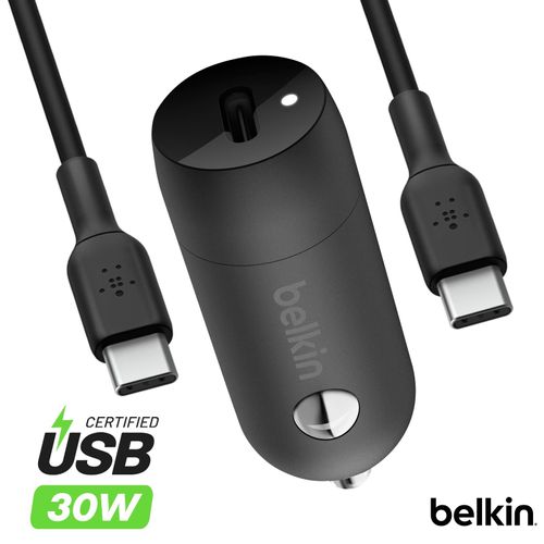 Chargeur Voiture Usb-C 30w + Câble Usb-C Boostcharge 1m Belkinnoir