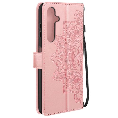 Étui Fleurs Mandala Pour Samsung Galaxy A25 5g Portefeuille Dragonne Rose