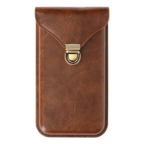 Étui Ceinture Vertical Pour Smartphone 6.7 Pouces Porte Carte Clip Marron Foncé