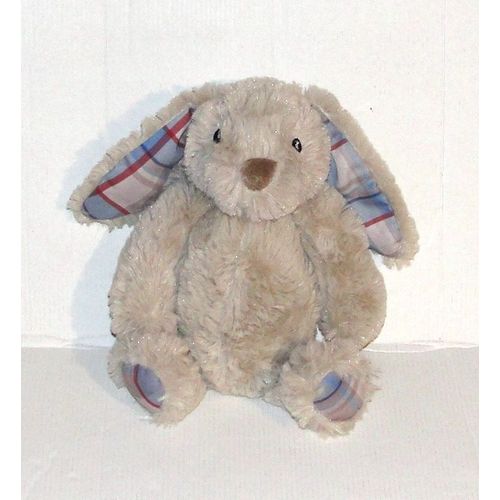 Doudou Lapin Beige Tissus Ecossais Cotton Blue Jellycat