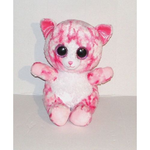 Peluche Chat Rose Blanc Ty Beanie Boss Doudou Grand Model Assis 27 Cm