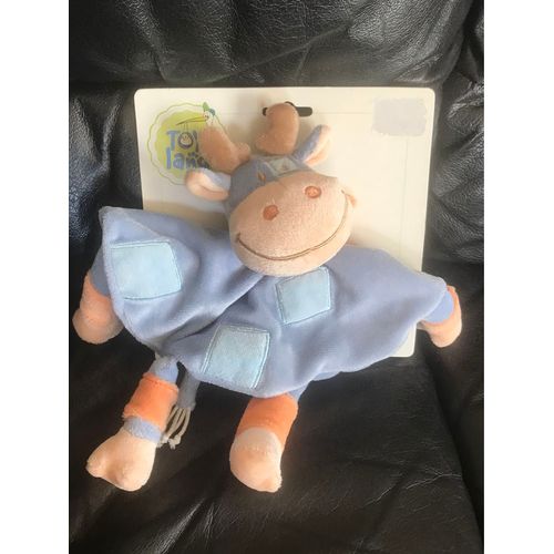 Doudou Plat Vache Bleu Et Orange Rond Toysland 