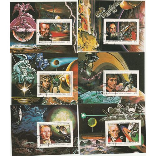 6 Blocs De Timbres Des Comores - Exploration Du Système Solaire - Voyager 1 Et 2