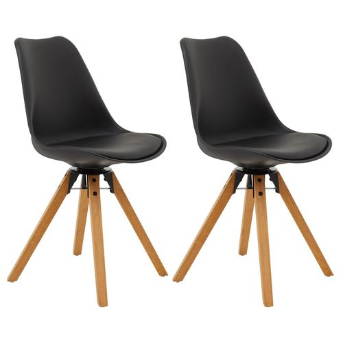 Lot De 2 Chaises De Salle À Manger Bolivia Pivotantes Style Scandinave Design Nordique Pieds En Bois Massif, Siège En Plastique Noir