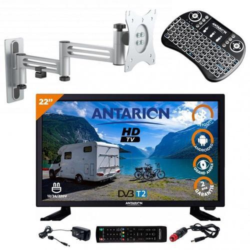 Pack ANTARION TV LED 22" 55cm Téléviseur Full HD Smart TV + Support TV Double Bras + Clavier sans fil