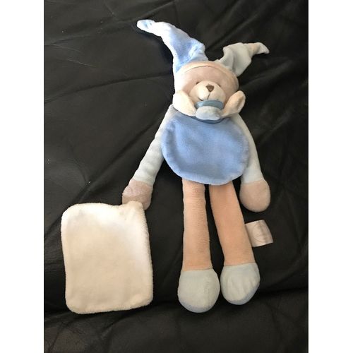 Ours Pantin Doudou Et Compagnie Bleu Poudré Beige Écru 24cm