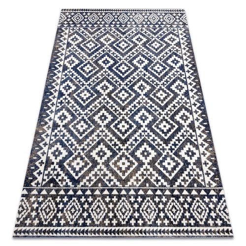 120x170 Cm Tapis Moderne Mundo E0561 Diamants, Zigzag 3d Extérieur Bleu / Beige