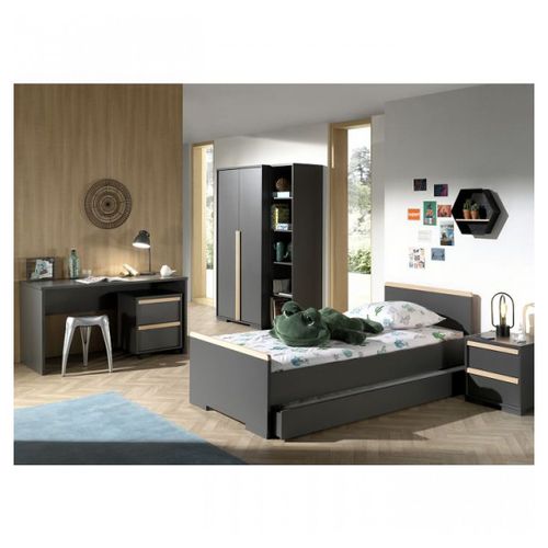 Vipack London Anthracite Lit + Chevet + Armoire + Bureau + Caisson + Bibliothque + Lit Gigogne