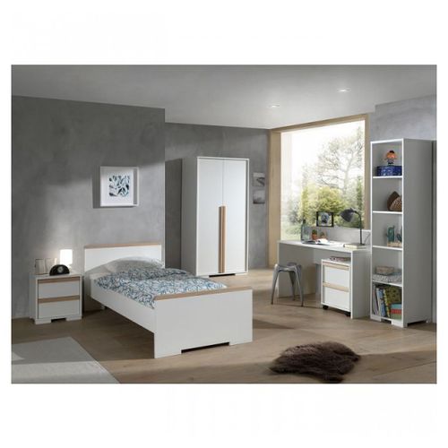 Vipack London Blanc Lit + Chevet + Bureau+ Armoire + Caisson De Bureau + Bibliothque