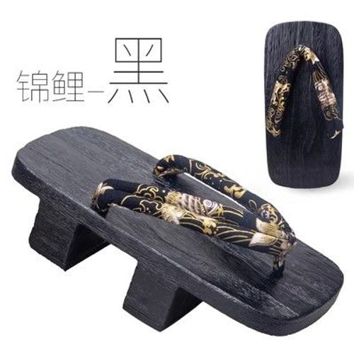Tongs Geta Noires Japonaises À Deux Dents Pour Hommes,Tongs Décontractées À Imprimé Koi,25cm,26cm,27cm,28cm