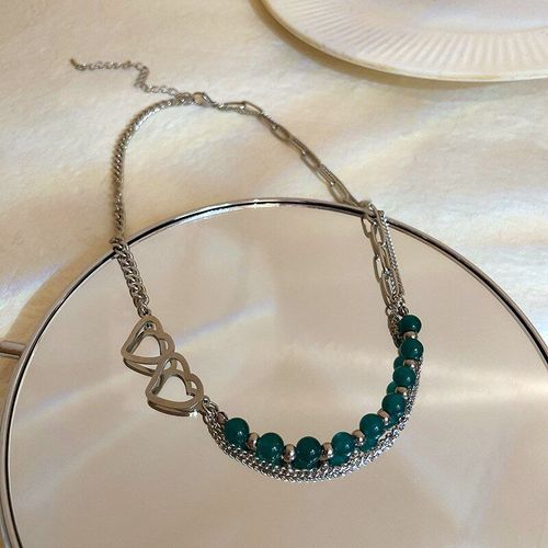 Collier Hip Hop En Métal Et Pierre Verte Pour Femmes, Bijoux De Fête, Vintage, Multicouches