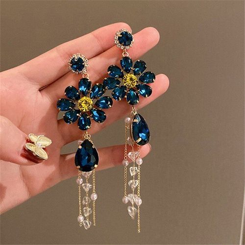 Boucles D'oreilles En Forme De Goutte D'eau Pour Femmes, Bijoux De Style Coréen, Violet, Bleu, Fleurs En Verre