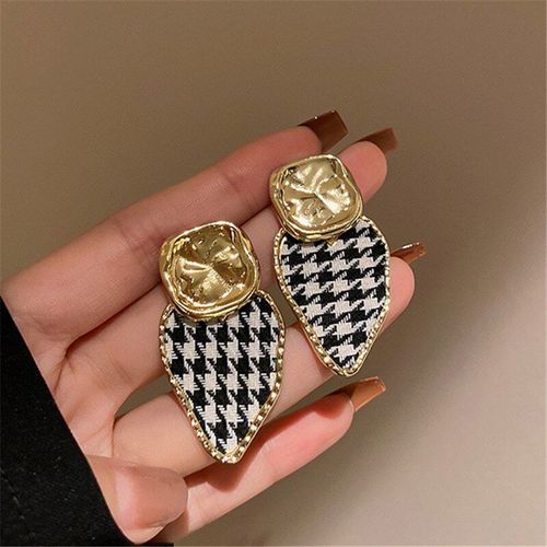 Boucles D'oreilles Géométriques En Tissu, C¿Ur Irrégulier, Carrés Noirs Et Blancs, Pour Femmes, Vintage, Bijoux De Fête