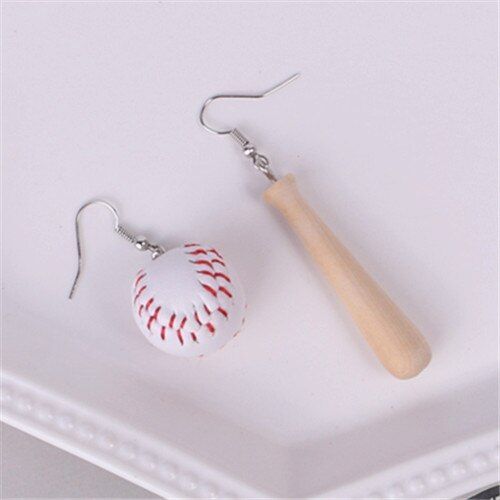 Boucles D'oreilles Pendantes En Bois, Accessoires De Sport, Mode, Long, Créatif, Cool, Baseball, Pendentif Asymétrique