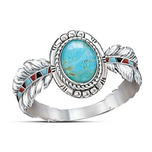 Bague En Turquoise Naturel Bleu Ciel, Plume D'aigle, Accessoires De Bijoux, Bagues Esthétiques Pour Femmes, Accessoires De Mode, Vente En Gros