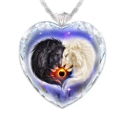Collier Pendentif Lion Noir Et Blanc Personnalisé En Cristal, Bijoux À La Mode, En Forme De C¿Ur, Accessoires Esthétiques