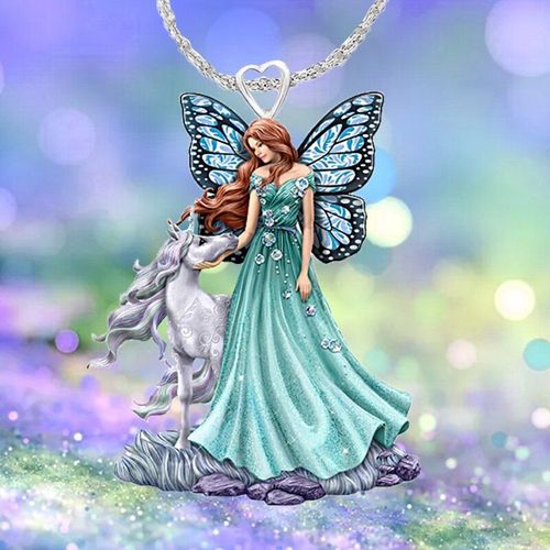 Pendentif De Fée Violet, Mignon, Licorne, Ange, Ras Du Cou, Esthétique, Pour Femmes, Bijoux D'halloween, Pendentif Féerique