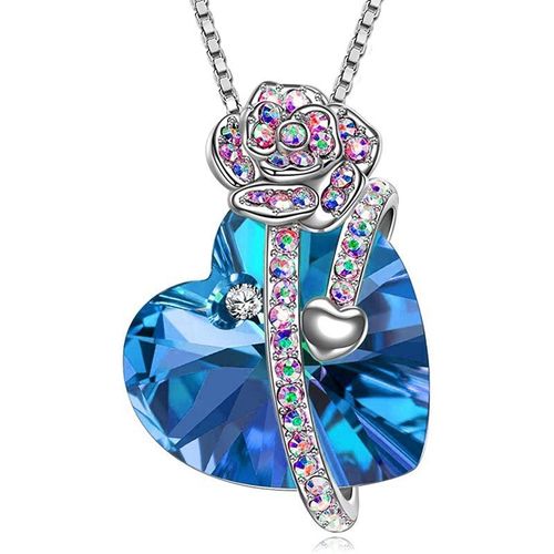 Collier En Cristal Rose Avec C¿Ur Bleu Pour Femmes, Accessoire De Mode, Personnalisé, Bon Marché