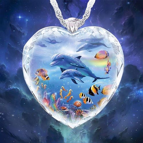 Collier Pendentif En Cristal De Guérison Pour Femmes, Fond De Mer Bleu, Mignon, C¿Ur De Dauphin, Produit Bon Marché