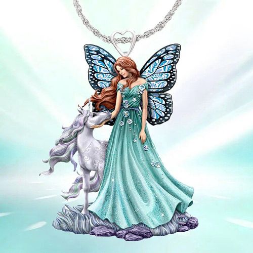 Collier Pendentif Licorne Et Papillon Pour Femmes, Vintage, Bleu, Princesse, Accessoires, Esthétique, Vente En Gros