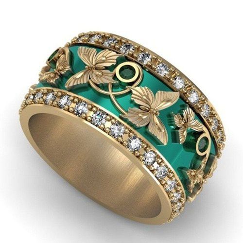 Accessoires Bijoux Tendance, Bagues Cadeau D'halloween Pour Adolescentes, Bijoux Pour Femmes, Style Rétro, Esthétique, Émeraude, Papillon