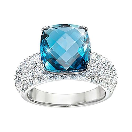 Bagues De Fiançailles Pour Femmes, Bijoux Tendance Indie, Bleu De Luxe, Bijoux Carrés Brillants, Vente En Gros
