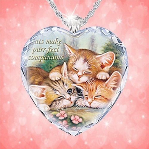 Collier Avec Pendentif En Forme De C¿Ur Pour Femme, Accessoire Esthétique Bon Marché, Mode, Vintage, En Cristal, Pour Chat