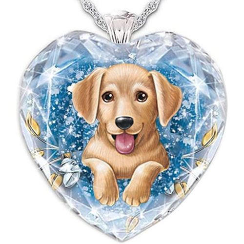 Collier En Cristal Pour Femmes, Bijoux Personnalisés En Forme De C¿Ur De Chien Mignon Bleu, Cristaux De Guérison, Cadeau D'halloween