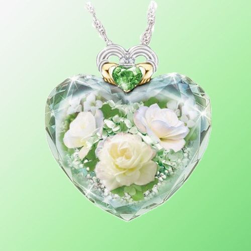 Collier En Cristal À La Mode, Bijoux En Forme De C¿Ur, Accessoires Pour Femmes, Collier Personnalisé Esthétique, Belle Fleur Verte