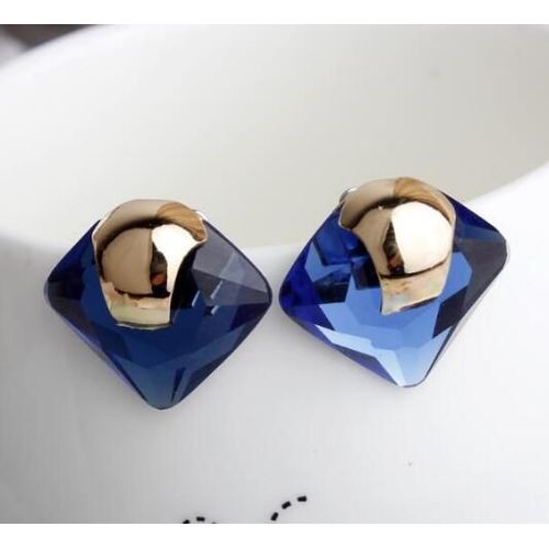Boucles D'oreilles Carrées À Strass En Cristal Bleu, Bijoux À La Mode, Accessoires En Or, Nouvelle Collection Xy-E664