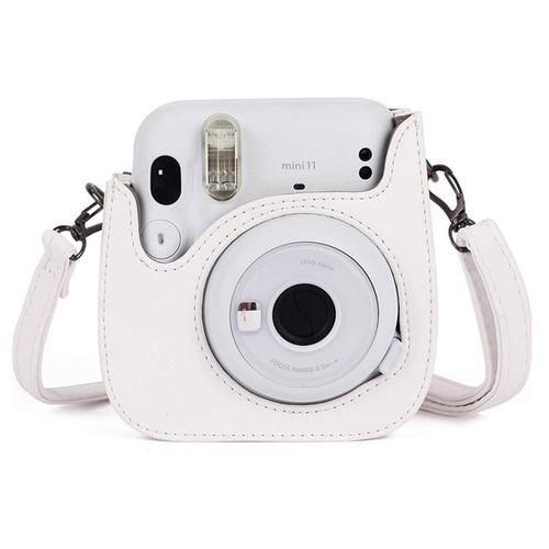 Pochette Appareil Photo Sacoche Rangement Protection Cuir Pu Lisse Pour Instax Mini 11 Avec Bandoulière Et Poche Intégrée