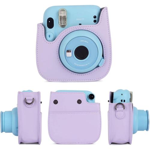Housse Compatible Avec Instax Mini 11, Pu Cuir Caméra Sac Pour Mini 11 Appareil Photo Instantané Avec Bandoulière - Violet