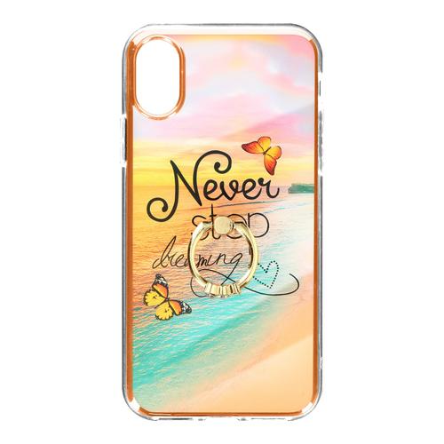 Coque Iphone X Et Xs Bi-Matière Avec Bague De Maintien Motif Plage Orange