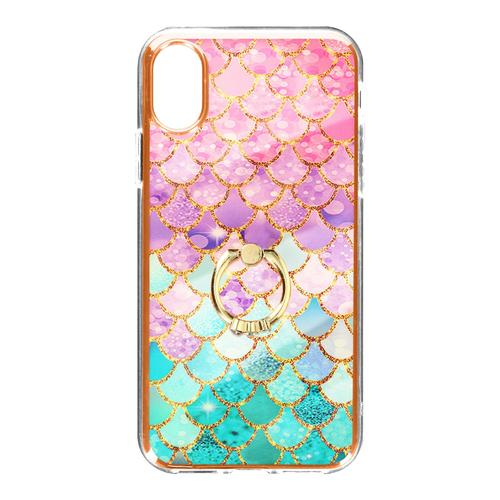 Coque Iphone X Et Xs Bi-Matière Avec Bague De Maintien Motif Écaille Multicolore