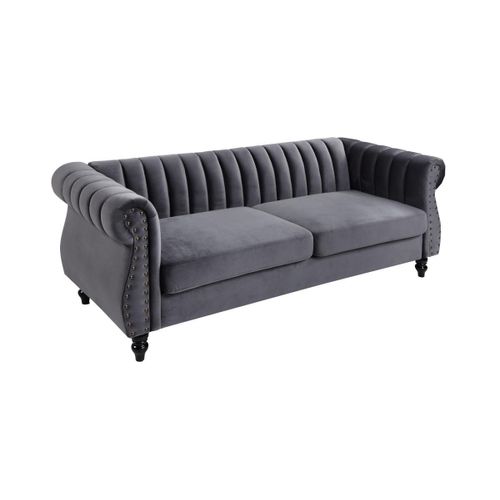 Canapé Chesterfield 3 Places En Velours Trumbo - Gris