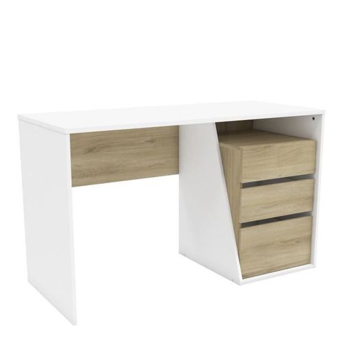 Bureau 3 Tiroirs 127x55x77 Cm Blanc Et Chêne Brossé