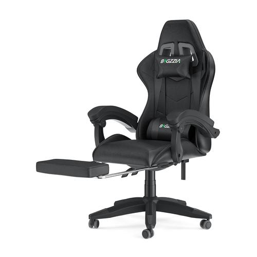 Fauteuil Gamer - Bigzzia Chaise Gaming Noir Siège De Bureau Réglable - Avec Oreiller Et Repose-Pieds