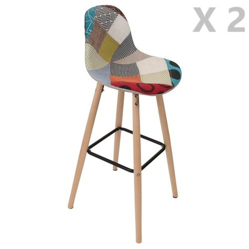 2 Tabourets De Bar Scandinaves Patchwork Riga - H. 92 Cm - Beige