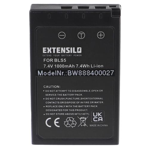 EXTENSILO 1x Batterie compatible avec Olympus OM-D E-M5 Mark III appareil photo, reflex numérique (1000mAh, 7,4V, Li-ion) avec puce d'information