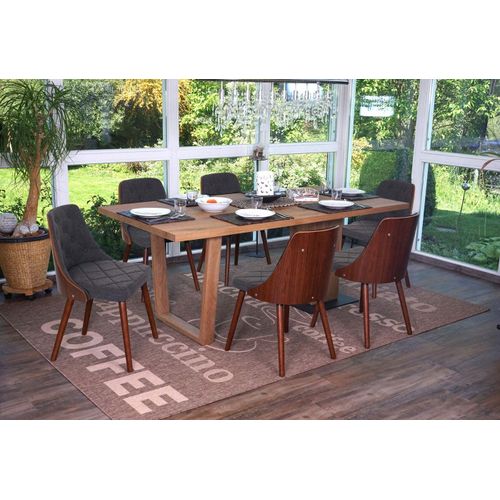 6x Chaise De Salle À Manger Osijek, Fauteuil, Aspect Noix, Bois Cintré   Tissu, Gris