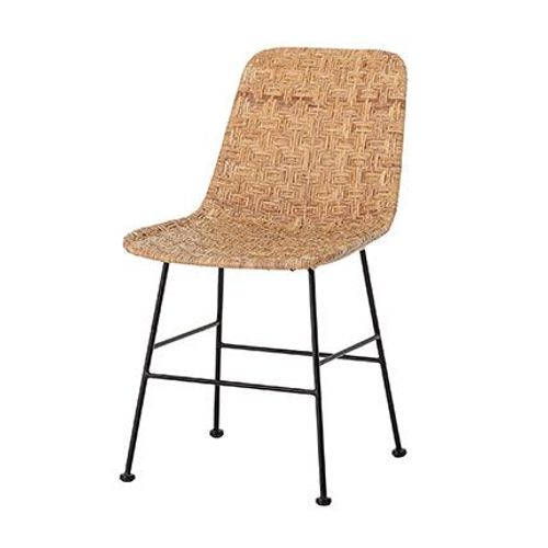 Chaise 44x55x80 Cm Assise En Rotin Naturel Et Piétement En Fer Noir