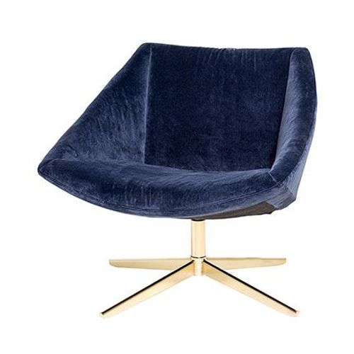 Fauteuil 77x76x73 Cm En Velours Bleu Foncé Et Piétement Doré