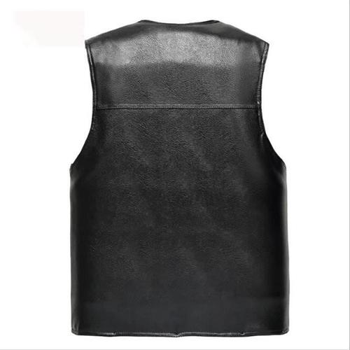 Veste Homme en Cuir Sans Manches Moto Biker Vest Gilet Rocker Noir