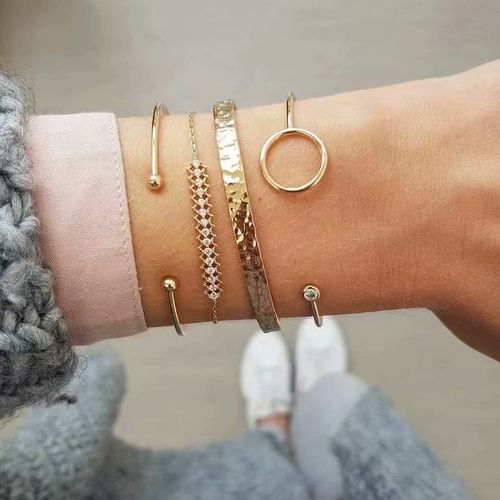 Bracelet Rond En Cristal Pour Femmes, Vintage, Couleur Or, Surface Irrégulière, Manchette Simple, Ouvert, Bijoux Indiens, Pièces/Ensemble