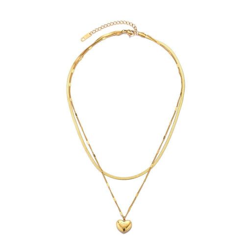 Collier À 2 Couches En Acier Inoxydable Pour Femmes, Couleur Or, En Forme De C¿Ur, Chaîne Ras Du Cou, Os De Serpent, 316l, 2021
